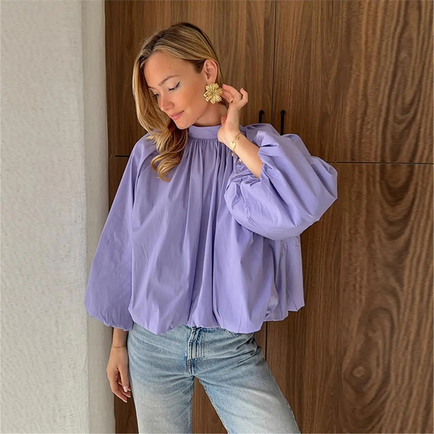 Lâche Faionable Casual Bal Knot Sle Top Nouvelle Arrivée Femmes irt Européen Sle Mince Long Sve Régulier...