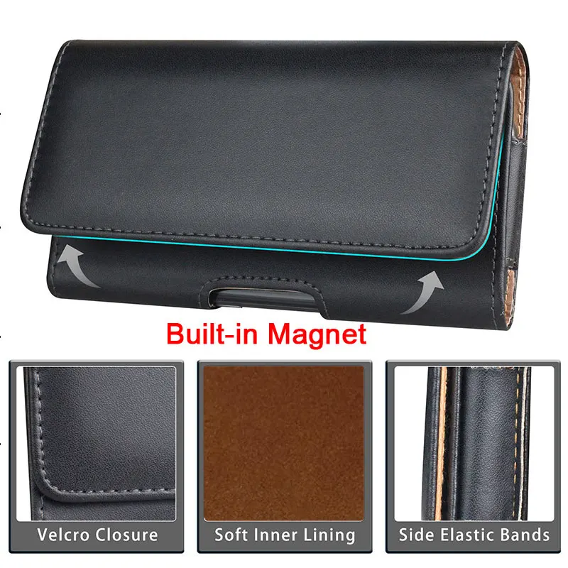 4.0 - 7.2 inch Cell Phone Belt Clip Holster Pouch for iphone 15 14 Pro Max Samsung S24 S23 Ultra Xiaomi Leather Cover Belt Bag