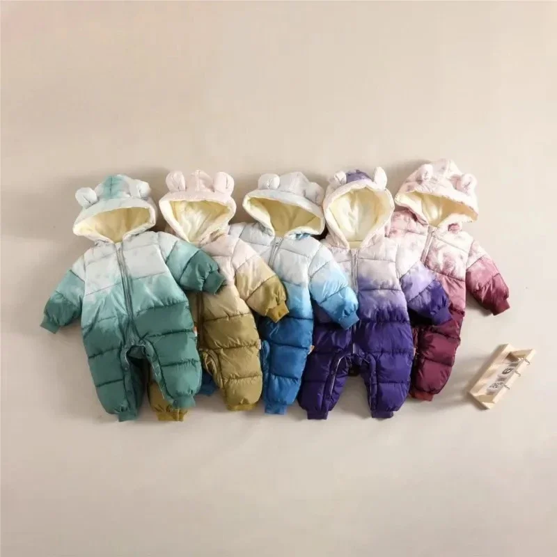 

Winter Gradient Cotton Padded Bodysuit for Kids Boys Girls Newborn Toddler Plush Jumpsuit Demi-season Overalls