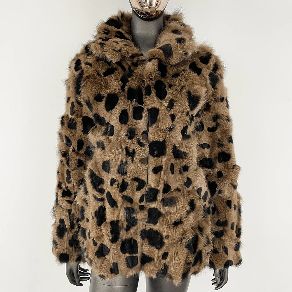 

Real Fur Coat Women Autumn Fashion Luxurious One-piece Genuine Fur Leopard Print Coat Customized Natural Fox Fur Jacket Winter