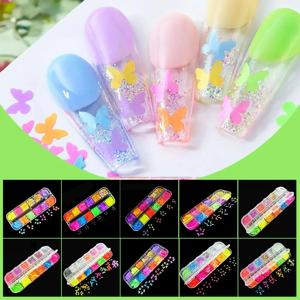 Winter Glanzende Fluorescerende Nail Art Decoraties Nagel Iriserende Manicure Benodigdheden Kerst Pailletten Glitter Wit F3e8