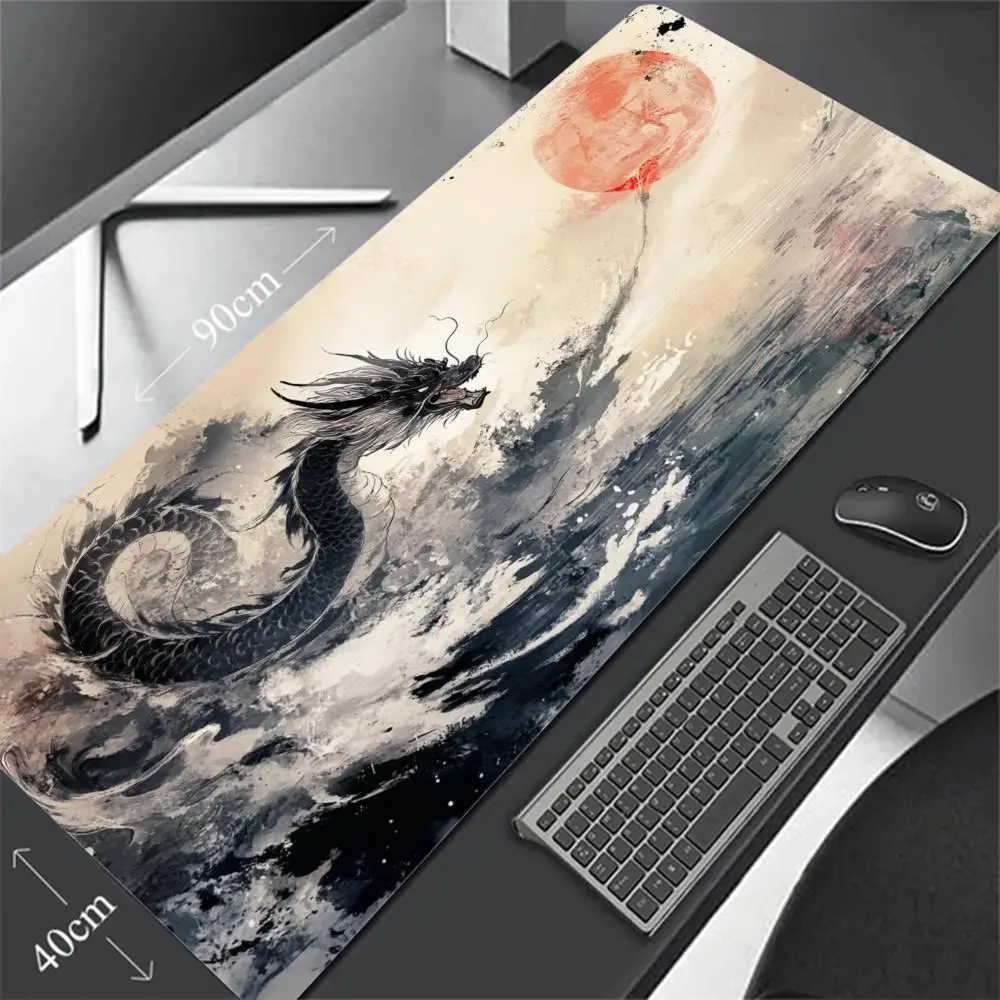 オリエンタルドラゴン 大型マウスパッド、オフィスパッド、ゴム製滑り止めレトロスタイルマウスパッドデスクパッド、PCアクセサリー、デスクアクセサリー。