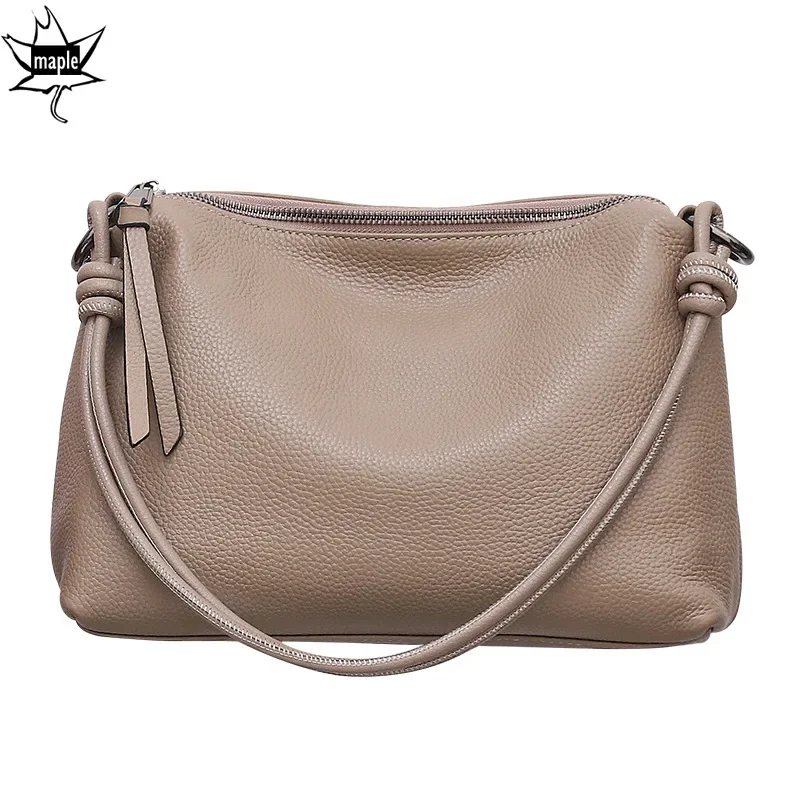 New Leisure Versatile Grey Color Rope Strap Armpit Shoulder Bag for Women Top Layer Cow Leather Female Handbag