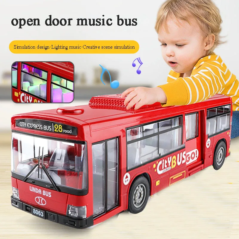 Simulation bus toy large open door light music bus model double-section bus city children's toy gift