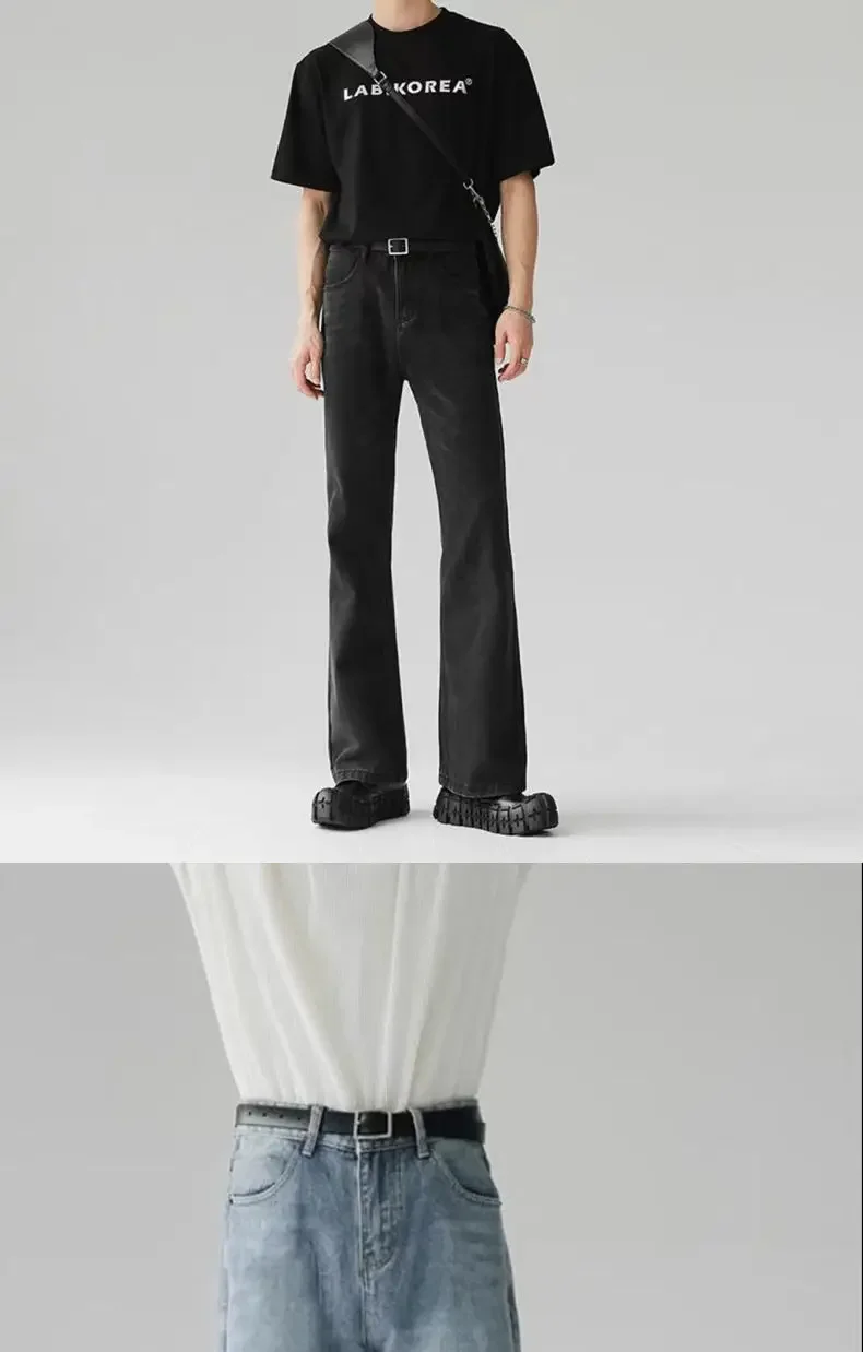 Spring New Streetwear Baggy Flare Jeans Men Korean Fashion Chic Loose Straight Wide Leg Pants Male Denim Trousers Clothing F21