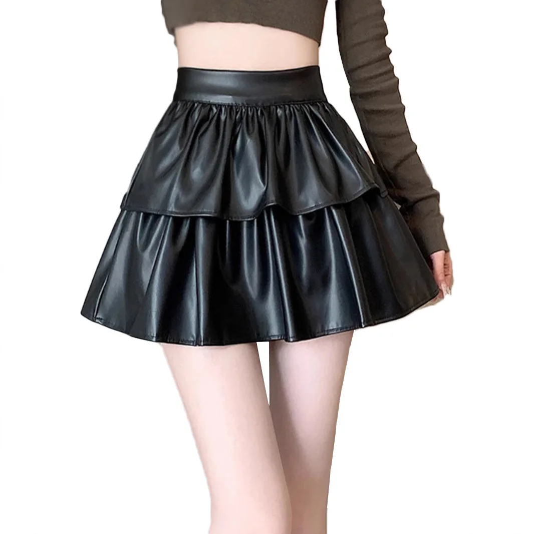 مثير طبقة مزدوجة عالية الخصر المخملية ort تنورة كرنفال Crossbody المرأة تنورة العصرية البوليستر مطوي تنورة #5