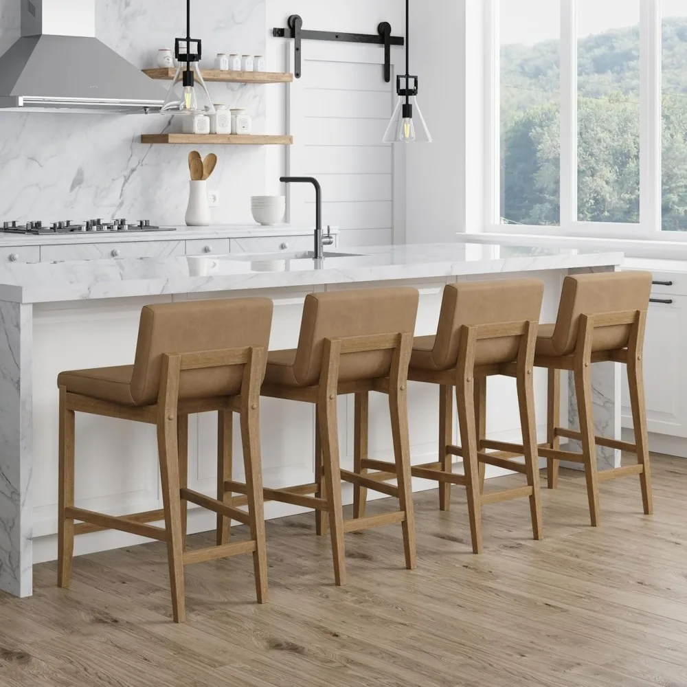 

Gracie Modern Counter Height Bar Stool With Back Chaise Salle a Manger Dining Chair for Desk Light Brown Dinning Chairs Set of 4