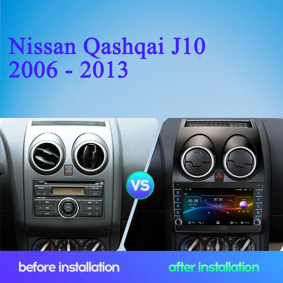 Android 14 8GB For Nissan Qashqai J10 2006 - 2013 Car Video Audio Music Tape Gps Navi Monitor PC Tablet Entertainment system RDS
