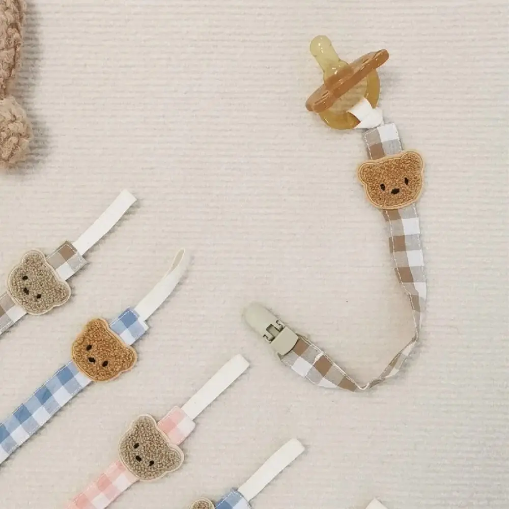 

Anti-lost Embroidery Baby Cloth Pacifier Chain Lattice Adjustable Soother Holder Dummy Clips Bear Nipple Holder Clips Baby