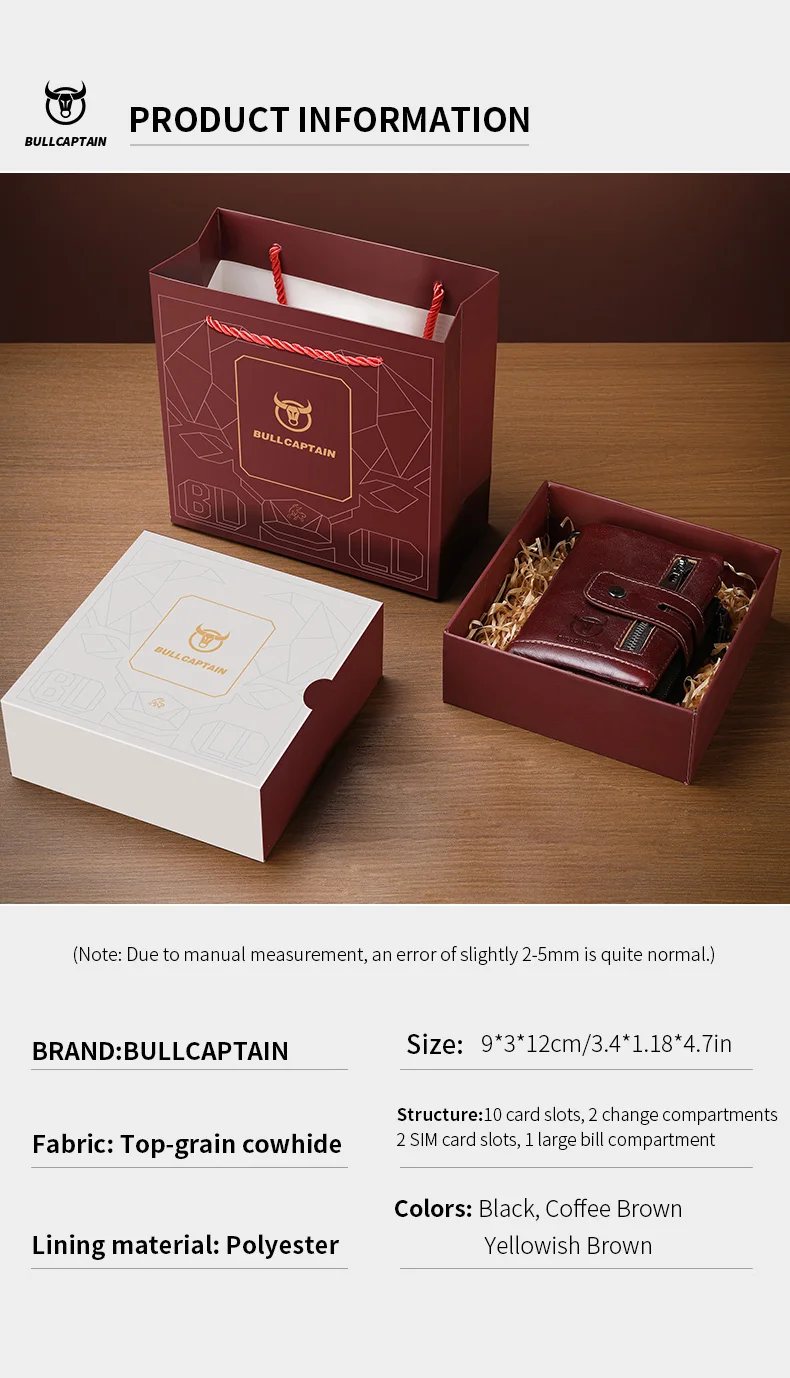 BULLCAPTAIN Geschenkbox Herren Echtleder-Geldbörse Multifunktionale RFID-Diebstahlschutz-Geldbörse mit Eisenkette und Münzfach – Detail 10