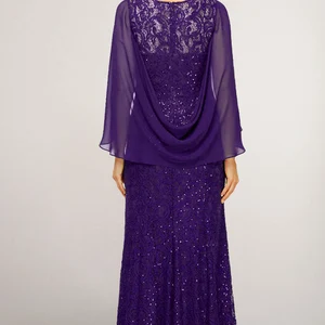 Flycurvy Plus Size Mother of the Braut Blue Navy Chiffon Pailletten Spitze Maxi Kleid Doppeldecke Schicht 10 Hauptverkaufskleid plus Größe Marine Blau - №3