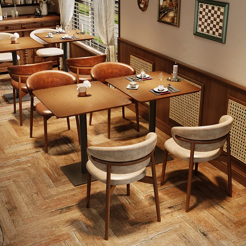 Cross-border Export Coffee Shop Milk Tea Shop Table And Chair Set Tea House Western Restaurant Bar Rattan Solid Wood Table
