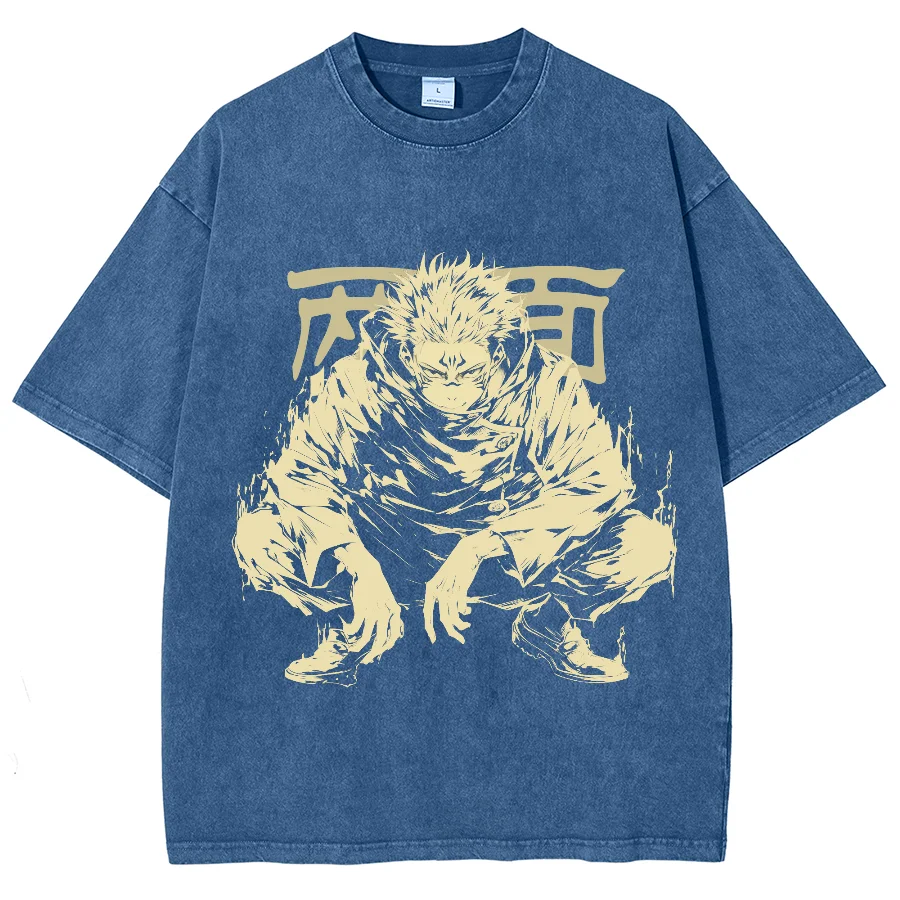 Anime Jujutsu Kaisen Ryomen Sukuna camicia lavata oversize, maglietta corta lavata Vintage Hip hop Streetwear per uomo donna Y2K