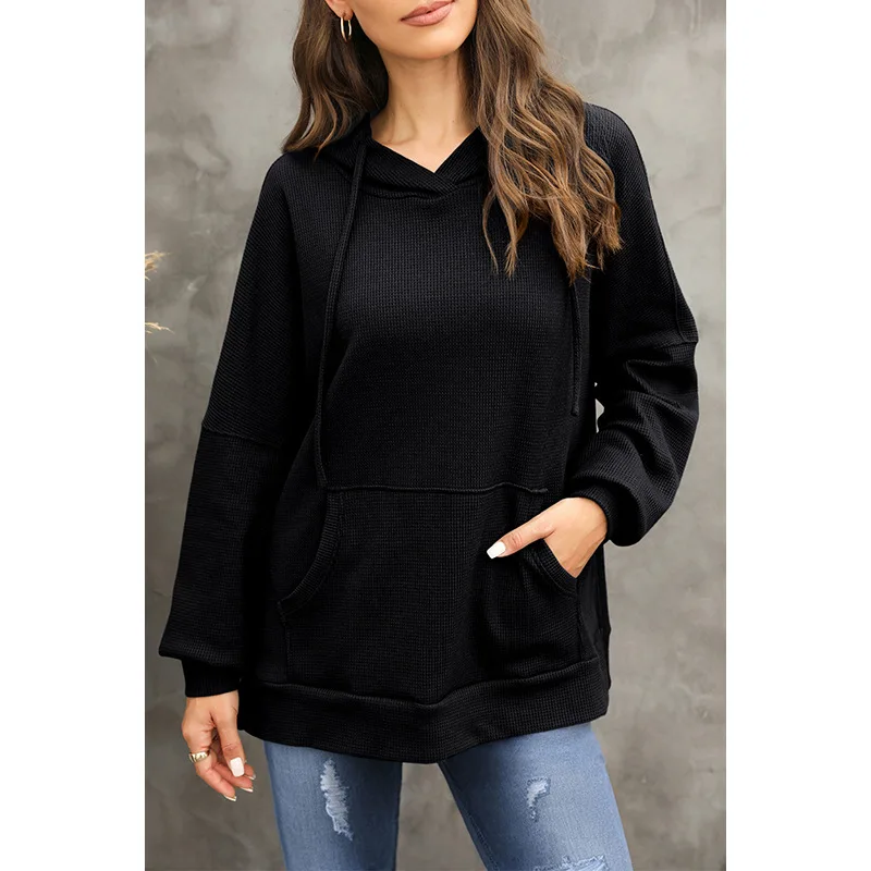 Sudadera con capucha de manga larga de gran tamaño para mujer, suéter de otoño de moda europea y estadounidense de estilo Joker Simple de Color sólido para mujer