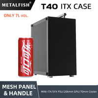 METALFISH T40 Mini ITX Black Case 7L Gaming Computer Chassis Compact transparent PC Support SFX PSU/70mm Cooler With Handle