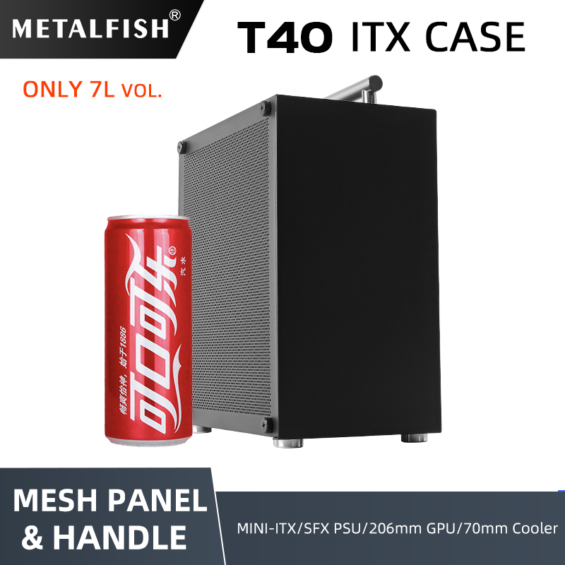  METALFISH T40 Mini ITX Black Case 7L Gaming Computer Chassis Compact transparent PC Support SFX PSU/70mm Cooler With Handle 
