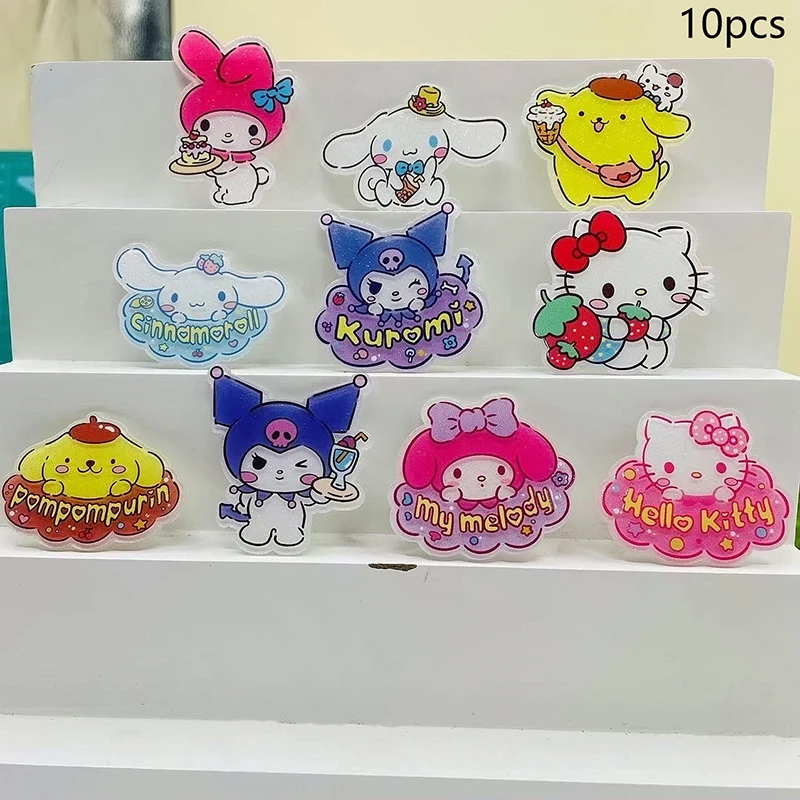 10 Pcs Cartoon Resin Sanrio HelloKitty Mymelody Kuromi Hairpin Pendant Scrapbook Craft Diy Miniature Ornament Accessories