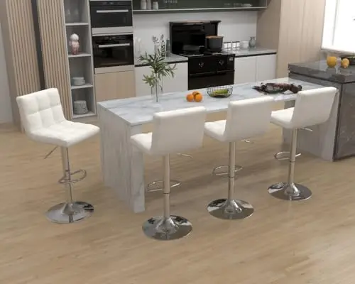 Modern Counter Height Bar Stools Set of 4, Armless Adjustable Swivel Square Bar Chairs Kitchen Barstools with PU - view 4