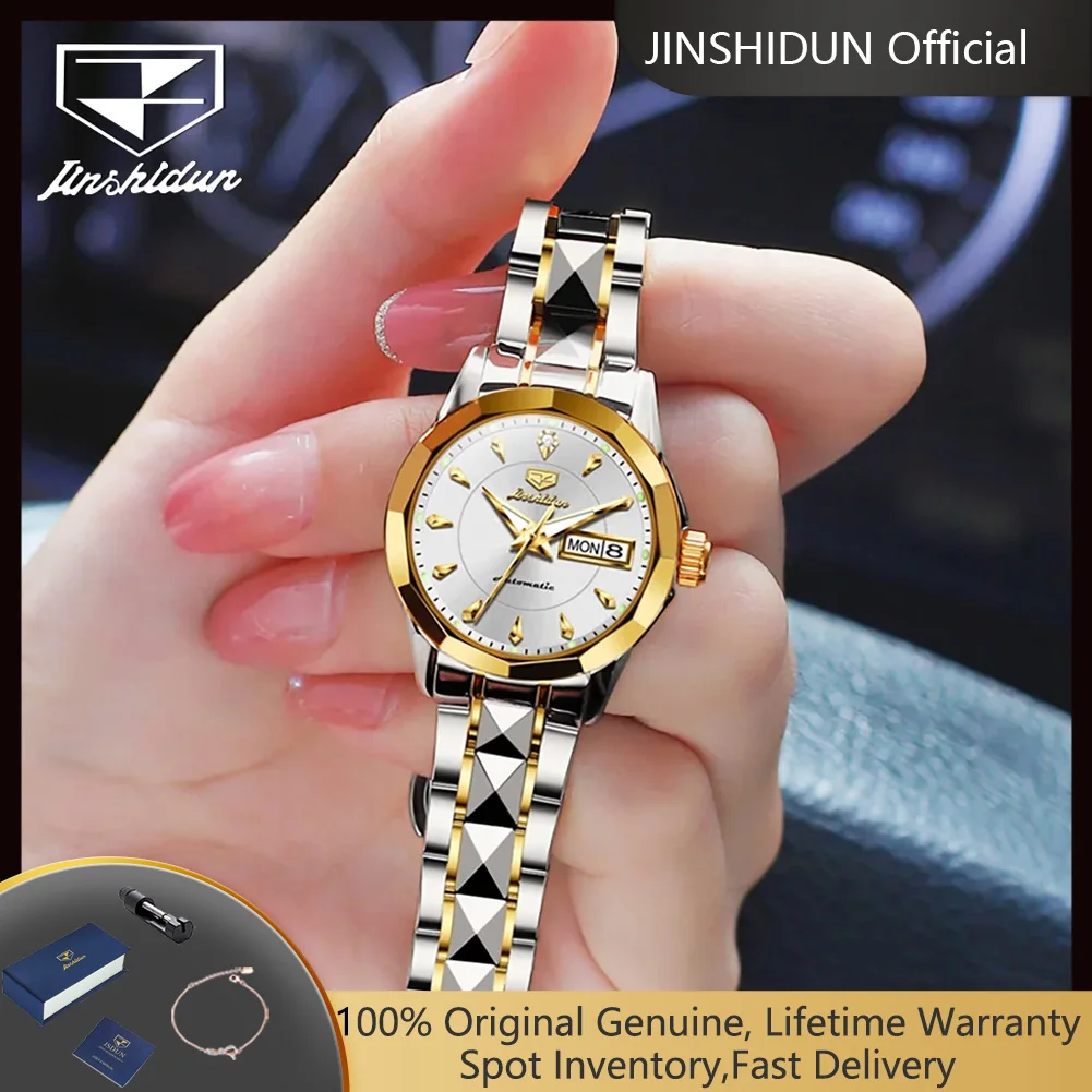 

JSDUN 8936 Women's Watches Tungsten Steel Dual Calendar Waterproof Sapphire Mirror Original Automatic Mechanial Watch for Women