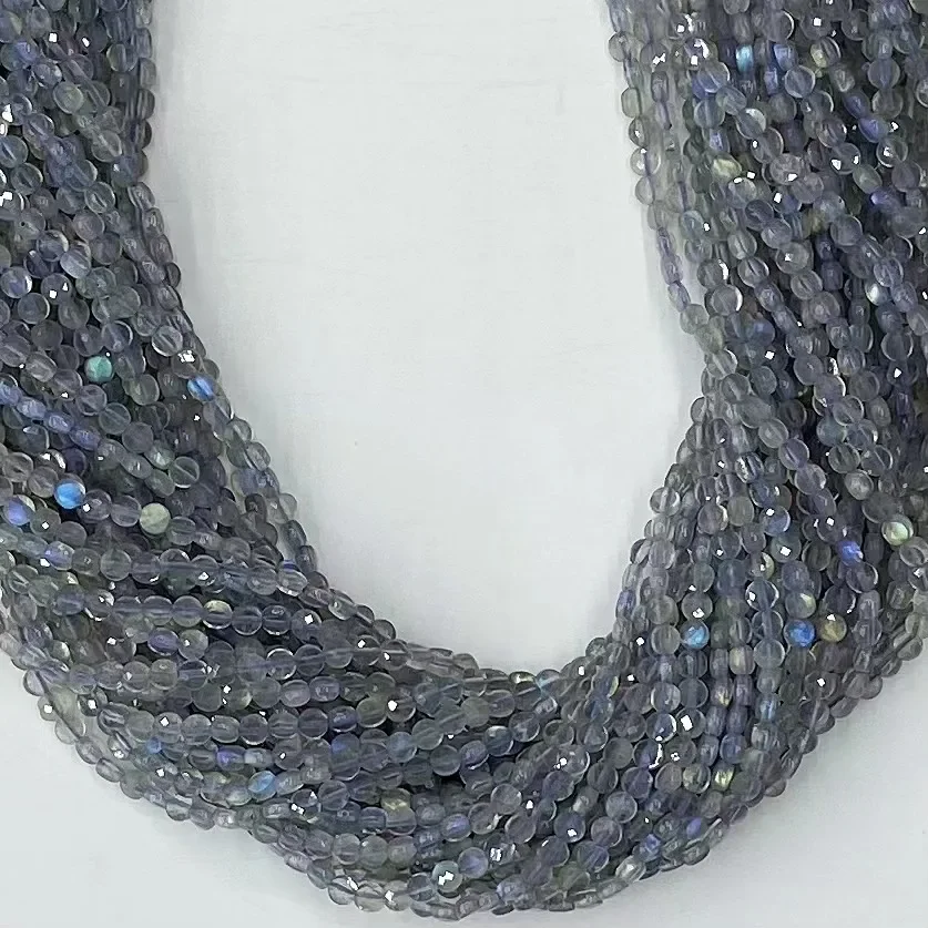 Natural Labradorite Stone Round Facted Coin Loose Beads Crystal Women DIY Jewelry Making Bracelet Necklace Fashion Trendy 38cm