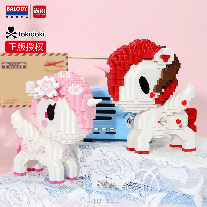Kawaii يونيكورن مايكرو اللبنات قوس قزح المهر نموذج دمية DIY بها بنفسك تجميع بازل أطفال ألعاب شخصيات الطوب الصغيرة للطفل هدية