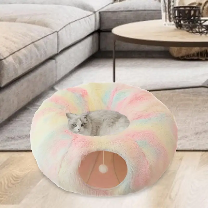 

Tunnel Bed For Indoor Cat Donut Cat Beds Plush Cat Cave Warm Washable Pet Supplies Soft Cat Couch For Cats