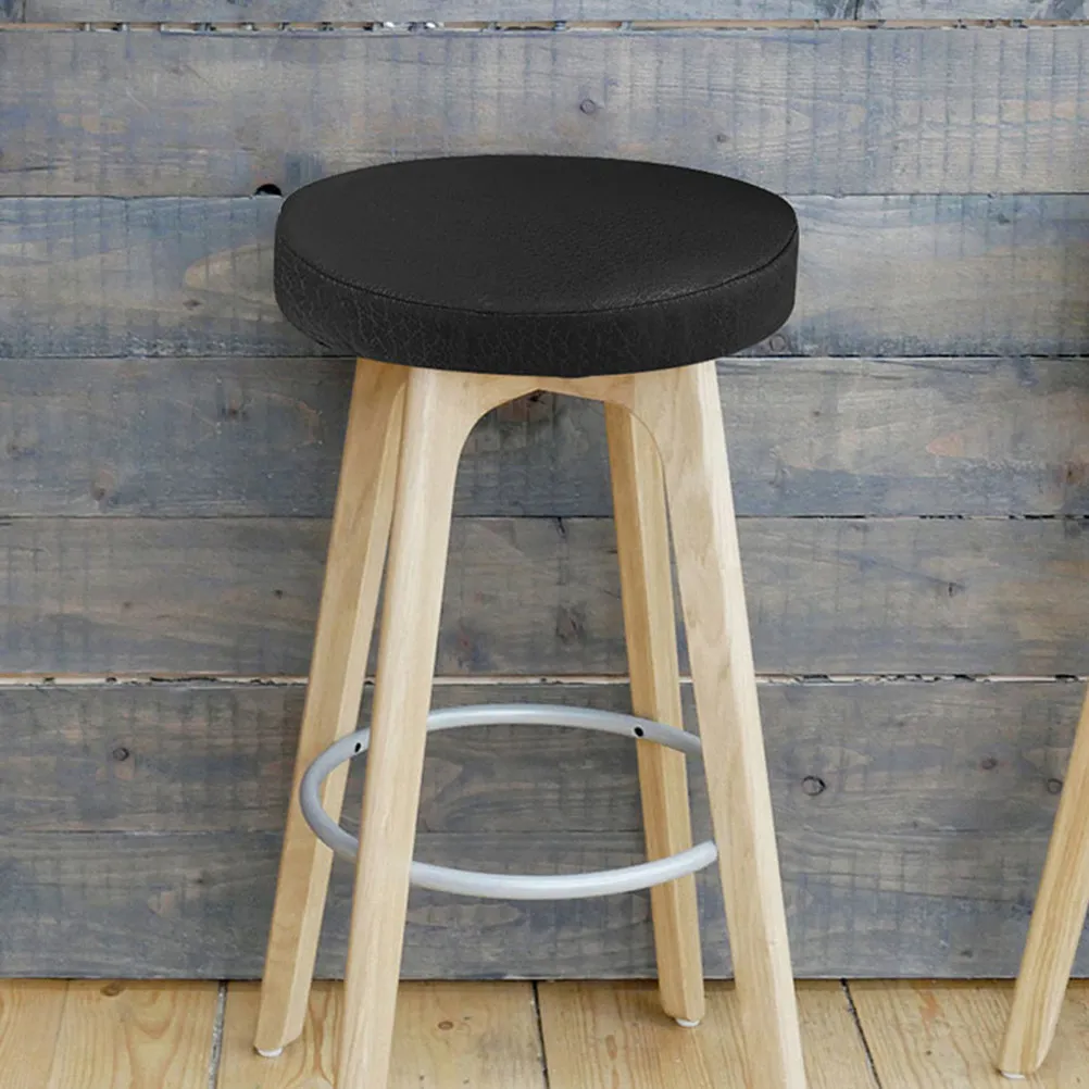 Round Stool Covers 33Cm Diameter Elastic Black PU Seat Slipcovers for Bar Stools Kitchen Islands Dining Commercial Use view 2