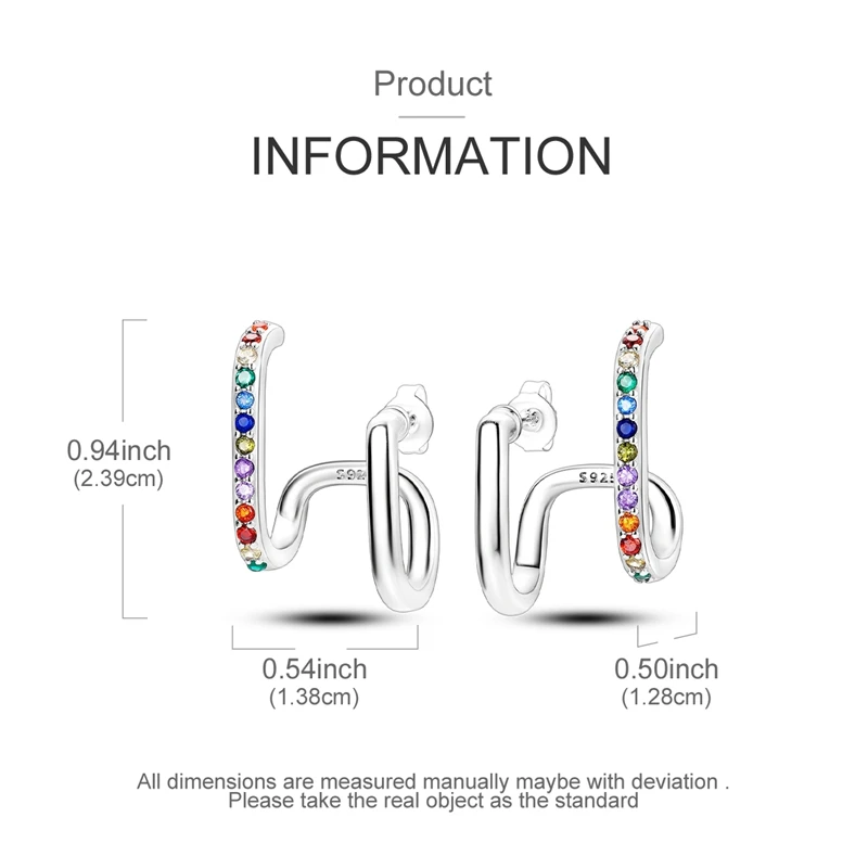 925 فضة أقراط النساء تألق قوس قزح طبقة مزدوجة قرط الاذن المرصع لهدايا مجوهرات الزفاف الذكرى