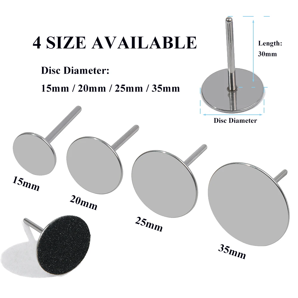 Accesorios de brocas para uñas, disco de papel de lija de acero inoxidable, disco de Metal redondo de 3/32 ", 10mm,15mm, 20mm,25mm,35mm