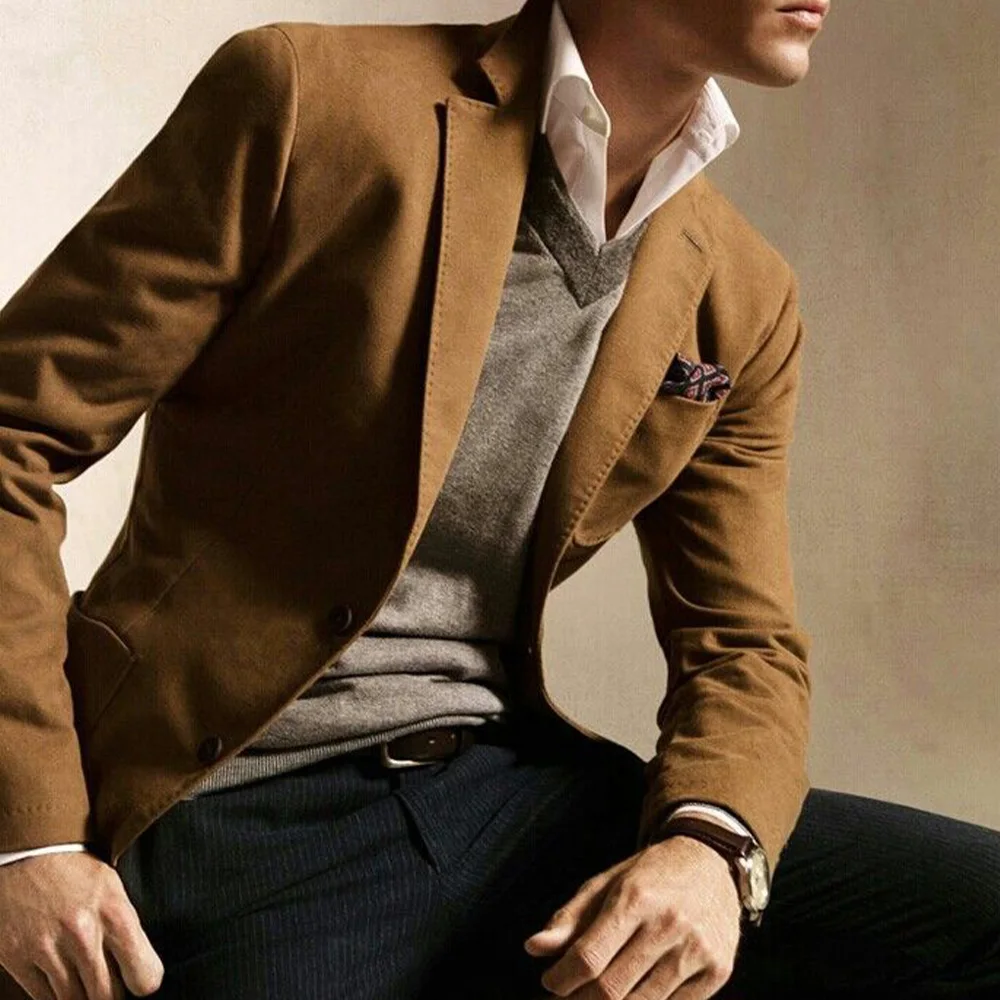 

Mens Suede Blazer Single Breasted Jacket Casual Fashion Comfortable Business Suit Slim Fit Waist Tailored Elegant Outerwear Coat