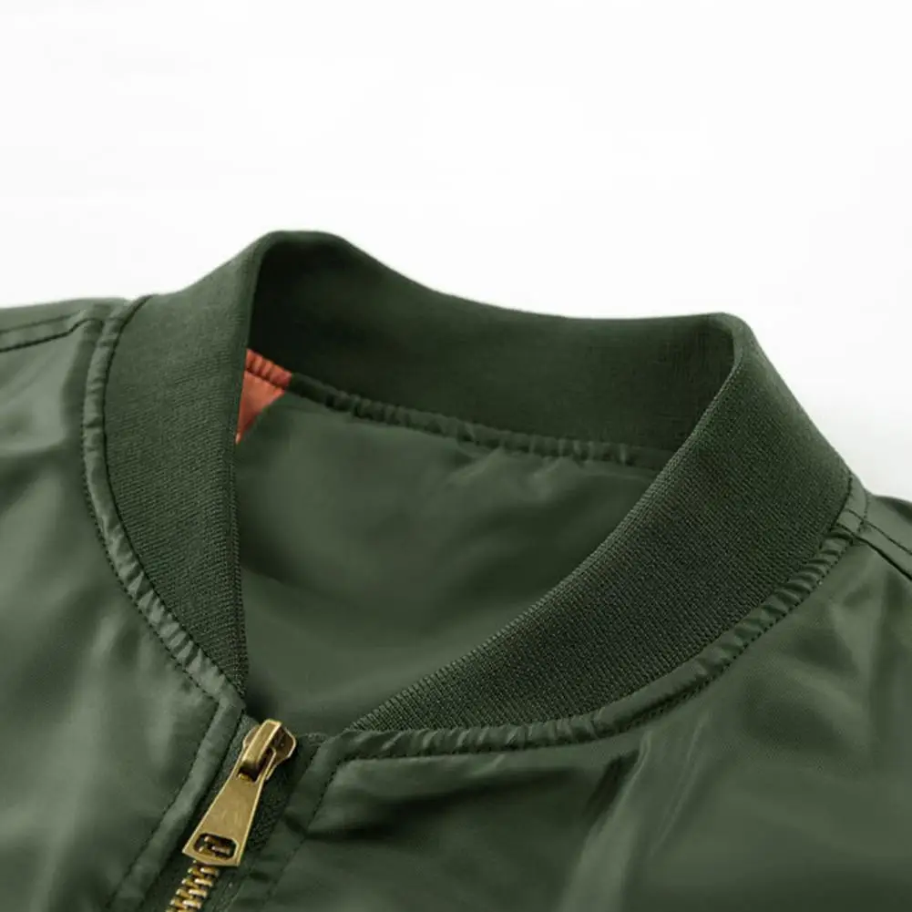 Men Baseball Jacket Stand Collar Long Sleeve Zipper Closure Coat With Pockets Ribbed Cuffs Hem Outwear Plus Size Aviator Jacket