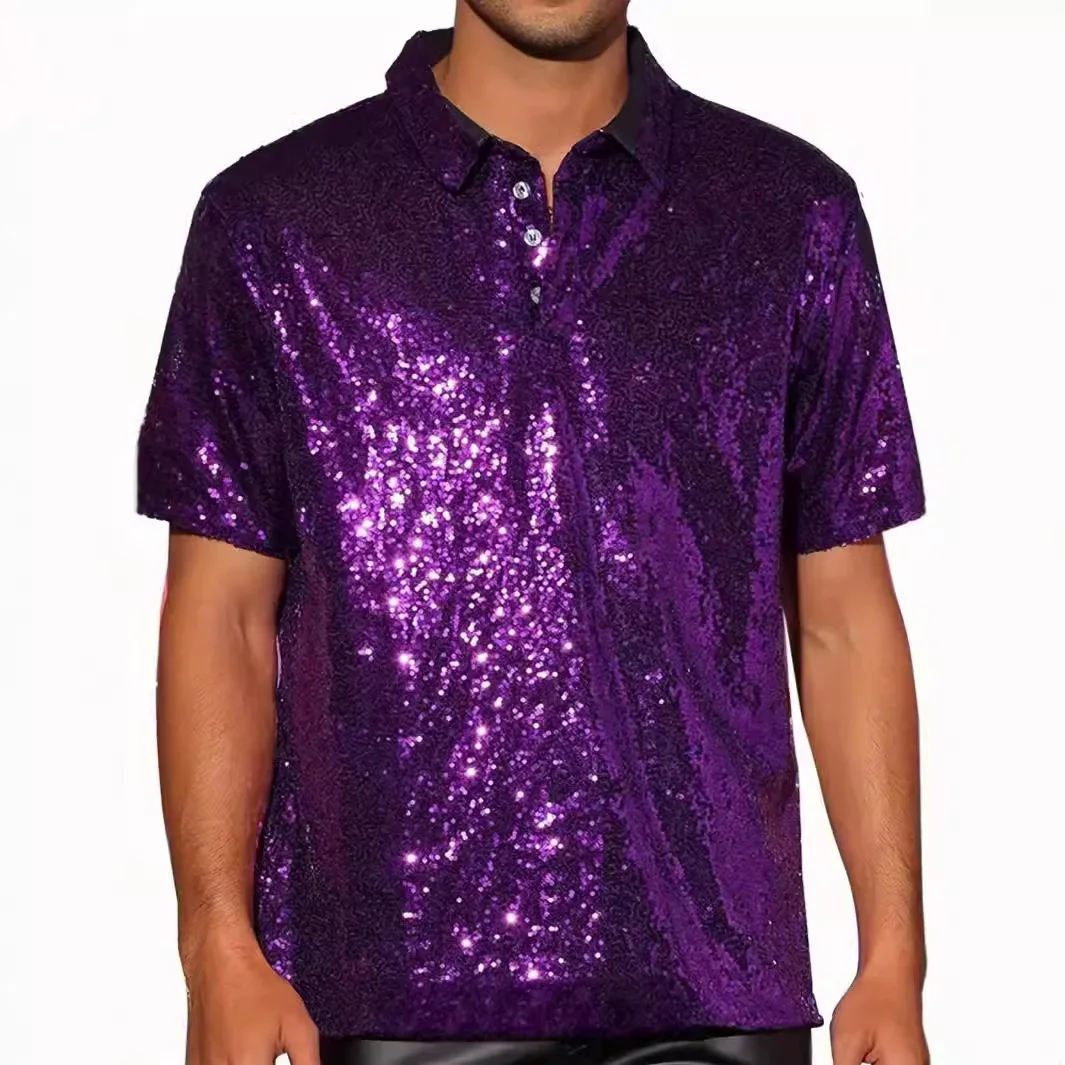 Men's Sequins Embellished T-Shirt Vintage Disco Polo Men's Shirt T-Shirt