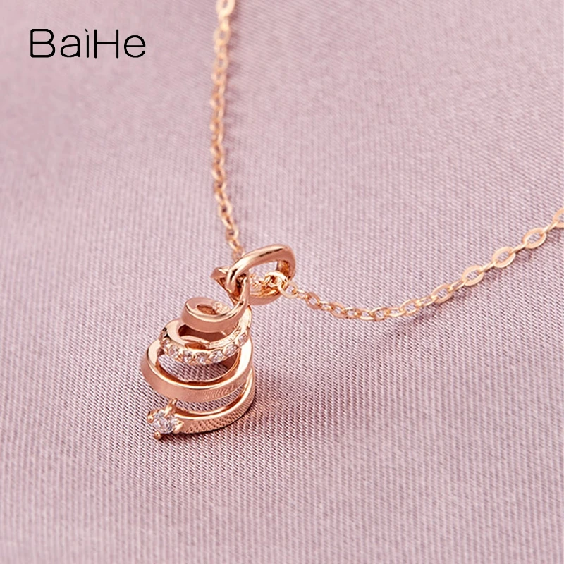 BAIHE Solid 14K White/Yellow/Rose Gold H/SI Natural Diamond Tornado Pendant Necklace For Women Fine Jewelry Engagement Collar