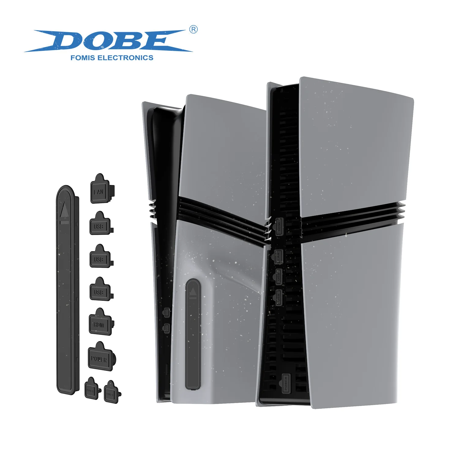 DOBE Silicone Dust Plug Set TP5-35155B for PS5/PS5 Slim/PS5 Pro Disc&Digital with Cleaning Kit (Brush+Cloth+Blower)