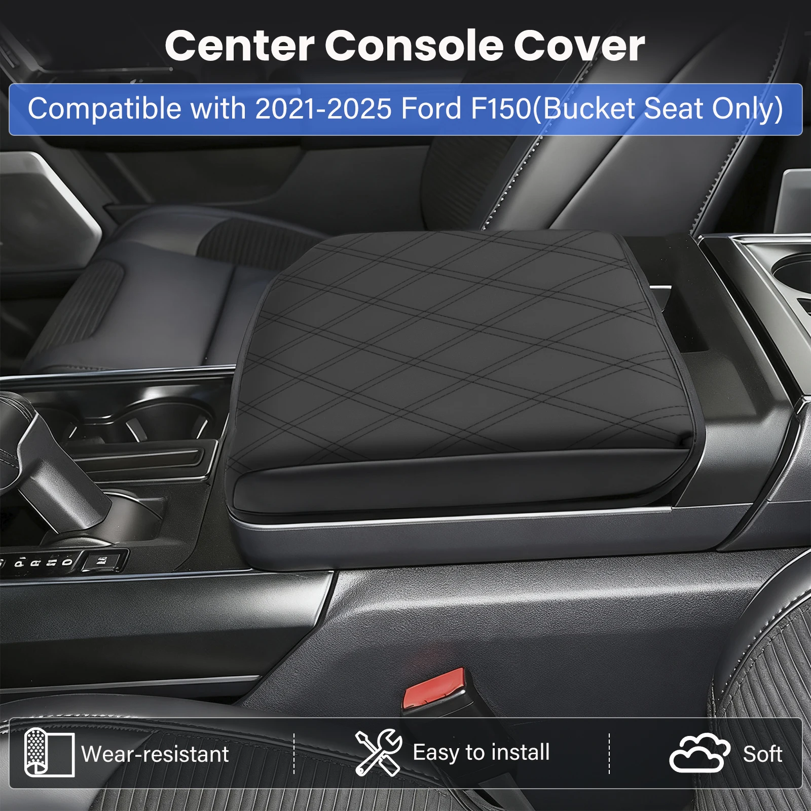 

Center Console Cover For Ford F150 2021 2022 2023 2024 2025 Leather Armrest Box Protective Cover Armrest Lid Car Bucket Seat