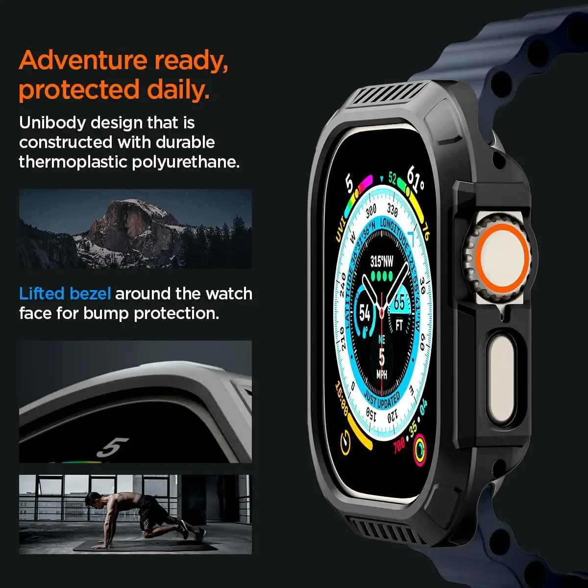 Lock Fit Designed for Apple Watch Ultra 2/Apple Watch Ultra Case with Secure Locking System Apple Watch Ultra 49mm Case - Black