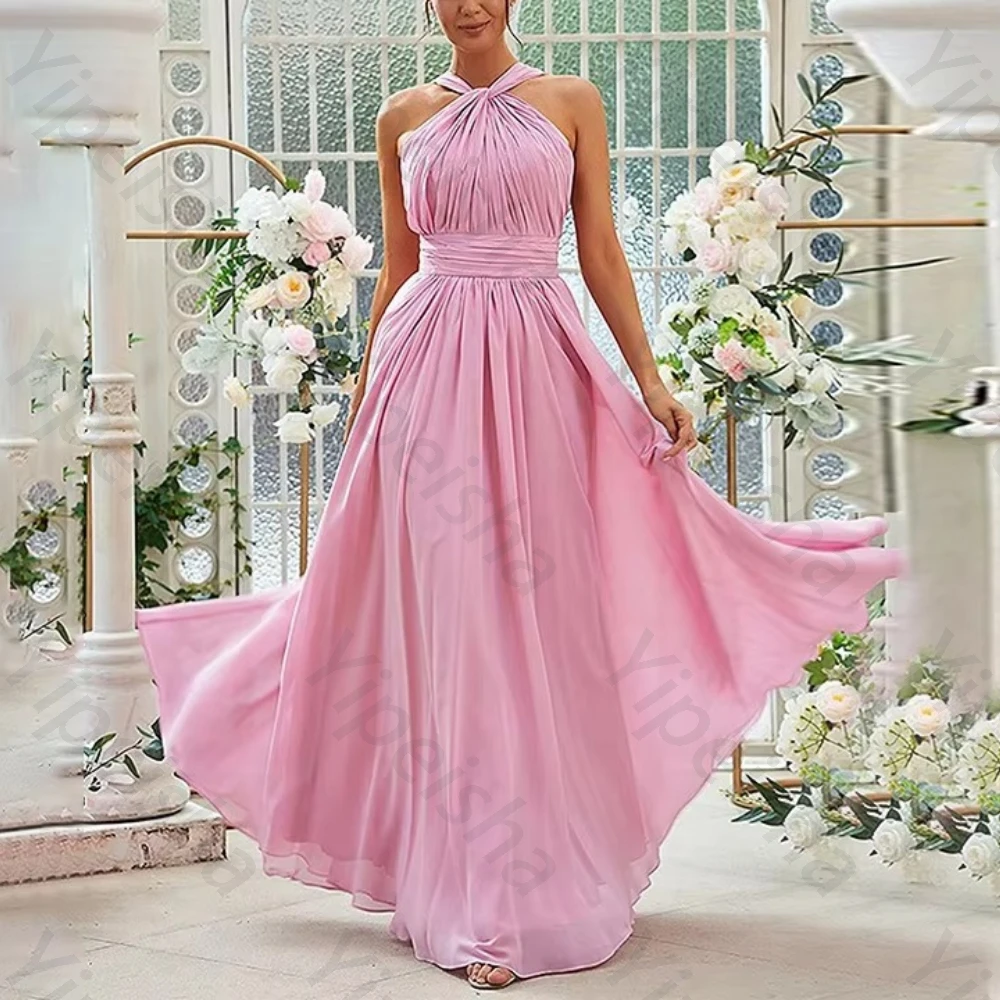 

Customized Sexy Solid Color Sleeveless Evening Dresses Elegant Backless Long Maxi Bridesmaid Dress High Quality Prom Party Gowns