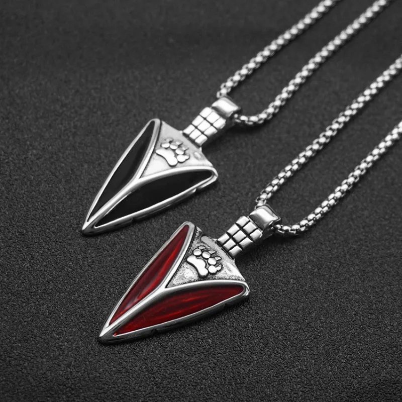 Hip Hop Punk Oil Drop Spear Head Bear Claw Street Student Versatile Stainless Steel Male and Female Pendant Necklace