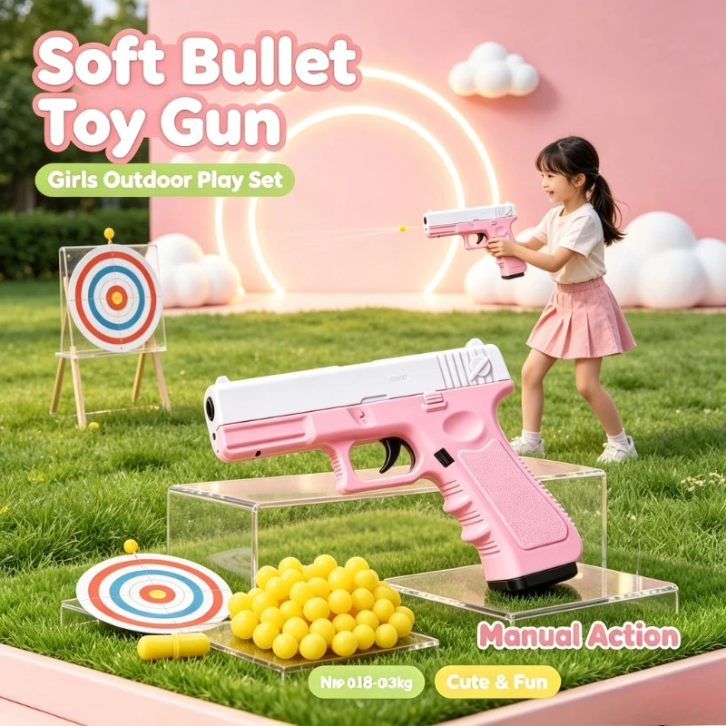 Premium G17 Soft Bullet Play Model, Manual Operation with Laser Module, Lower Magazine for Outdoor Hobby Game Gift