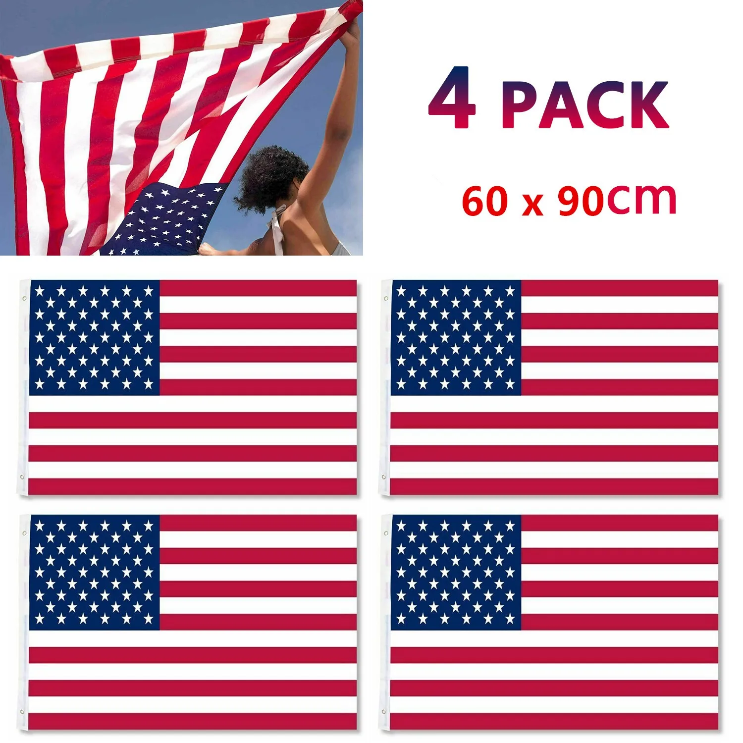 4pcs 2X3FT 60*90cm American Flag USA Flag Printed Nylon Flag National Flag With Brass Grommets Courtyard Decoration Festival Decoration Flag