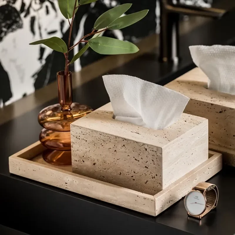 Luxury Marble Tissue Box Creative Retro Square Rectangle Desktop Decoration for Living Room Dining Table Yellow
