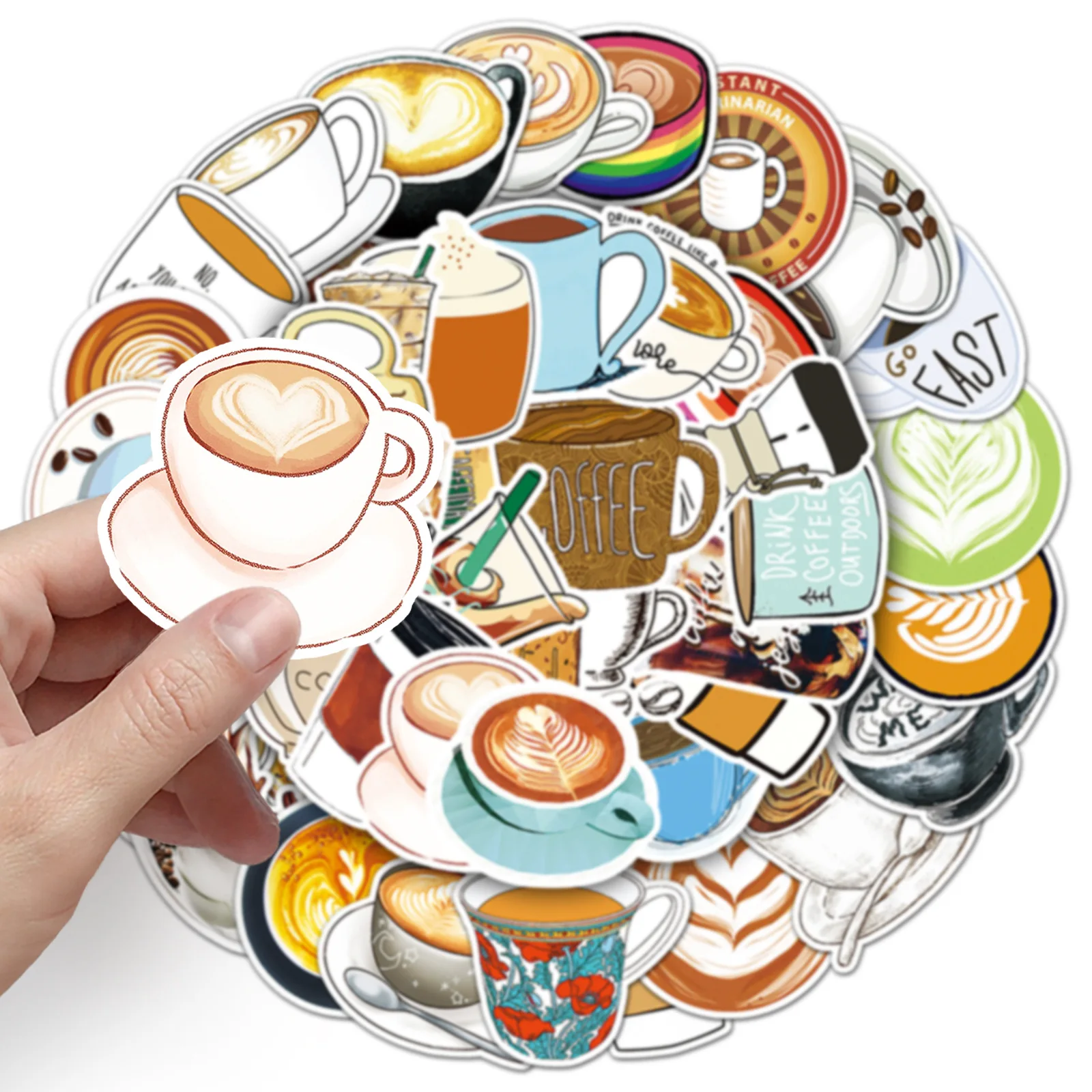 50 Coffee Cartoon Stickers, Personalized Graffiti, DIY Notebook, Account, Luggage, Scooter, Motorcycle Decoration