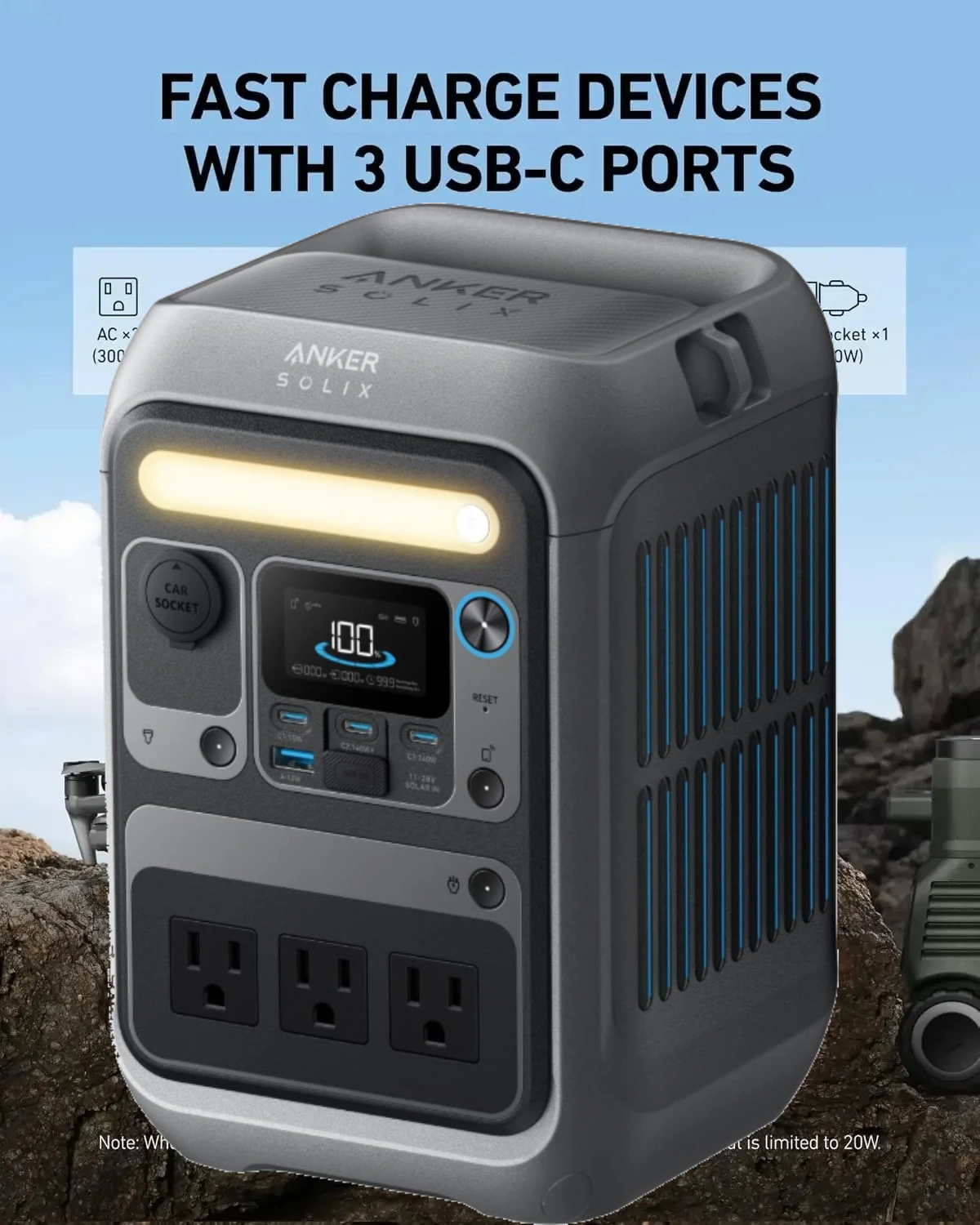 費用対効果の高い288Wh LiFePO4バッテリー、300W（600Wサージ）ソーラー発電機、140W双方向急速充電ポータブル電源SOLIX