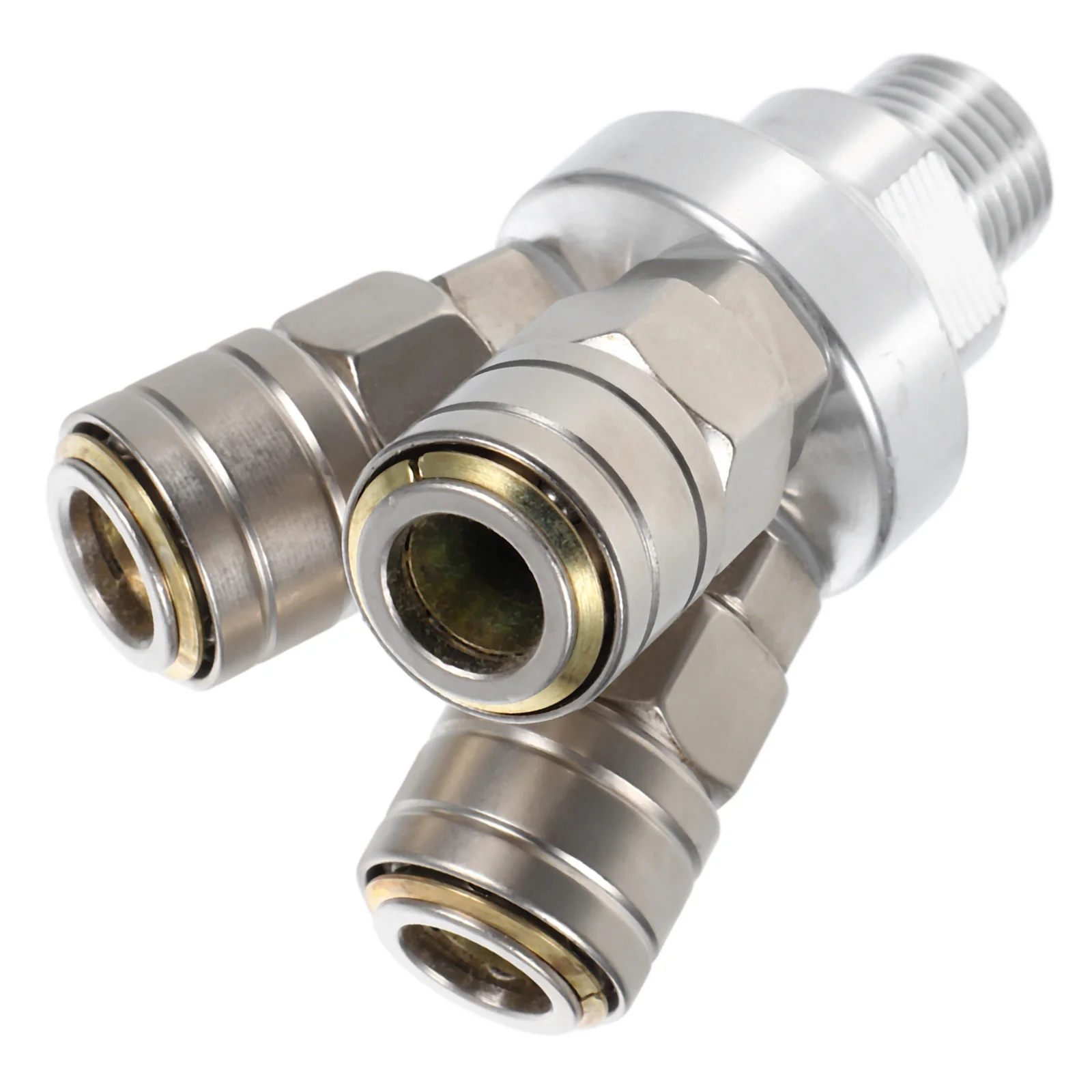 

Pneumatic Connector 3 Way Air Manifold Quick Connect Coupler Steel Fittings Hose Splitter Compressor