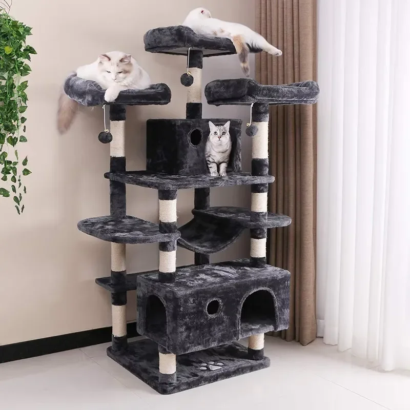 Wholesale Eco Friendly Natural Wood Hemp Plush Cat Tower Tree House Scratching Board Toy Christmas Design Indoor Use