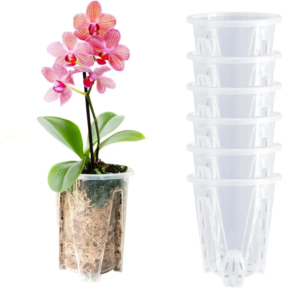 

Orchid Pot, 3.9''W × 4.8''H 6 Pack,Orchid Pots with Holes,Sturdy Clear Plastic Orchid Pot for Repotting, Flower Plant Pot for Or