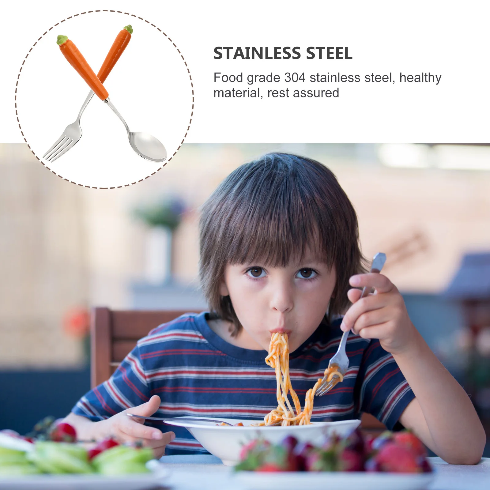 

2Pcs Baby Children Tableware Carrot Stainless Steel Fork Spoon Set Portable Infant Utensils for Dining Children Spoon and Fork