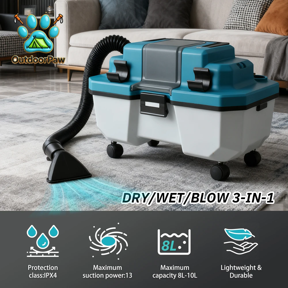 Brushless Vacuum Cleaner Cordless Wet&Dry Cleaning Machine 18V Lithium Battery Dust Collector with Carrying Strap