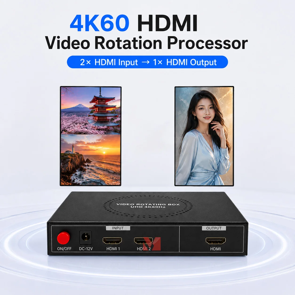 4K60 HDMI Video Processor 2x1 HDMI 2.0 Processor 4K60Hz 4:4:4 HDCP 2.2 Rotator 270° Portrait Landscape Split Window IR Remote