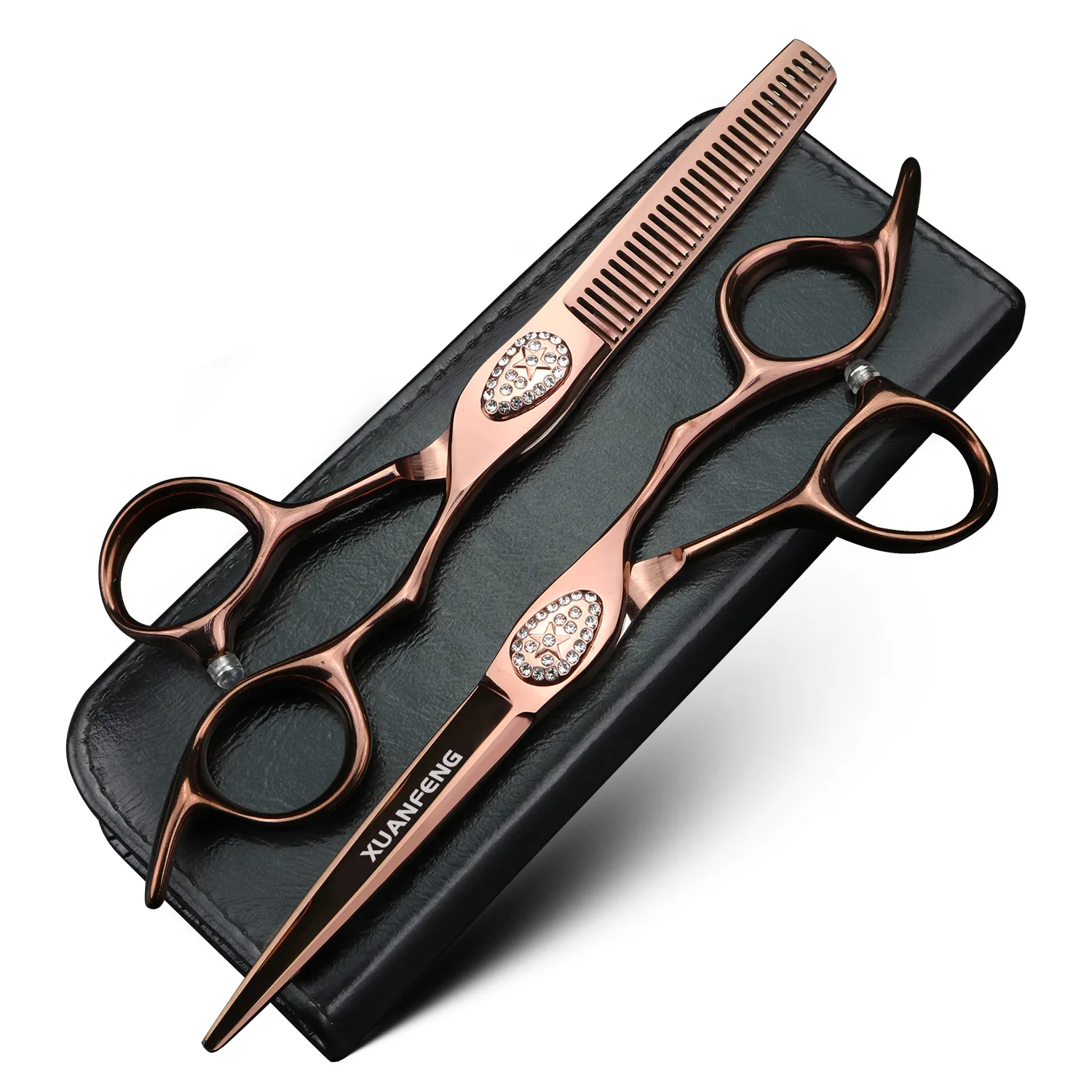 XUANFENG 6 inch Champagne Hairdresser Scissors Hair Gallery Styling Tools Cutting Scissors and Thinning Scissors